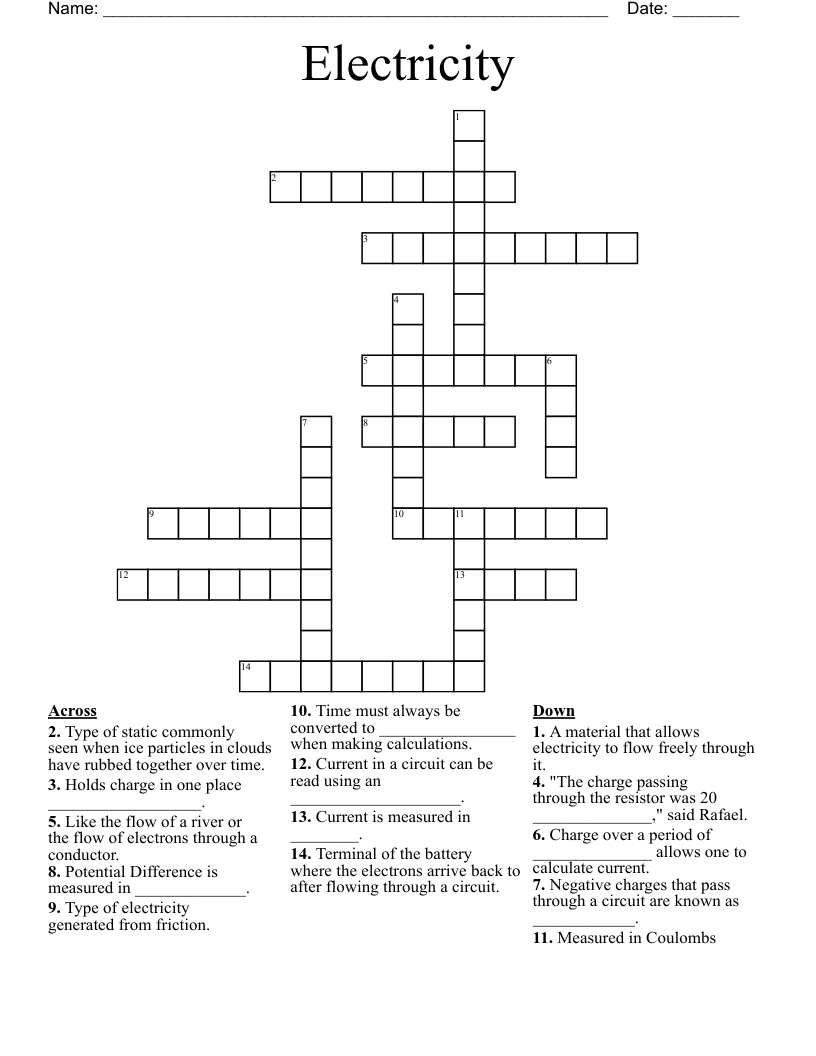 Electricity Crossword