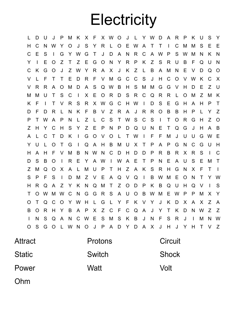 Electricity Word Search