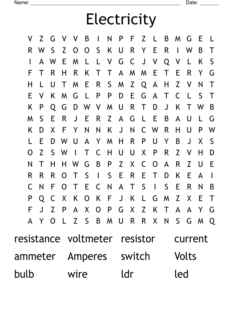 Electricity Word Search
