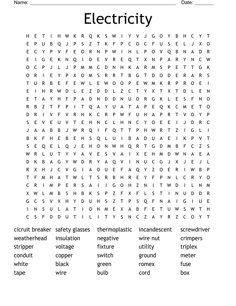 Electricity Word Search
