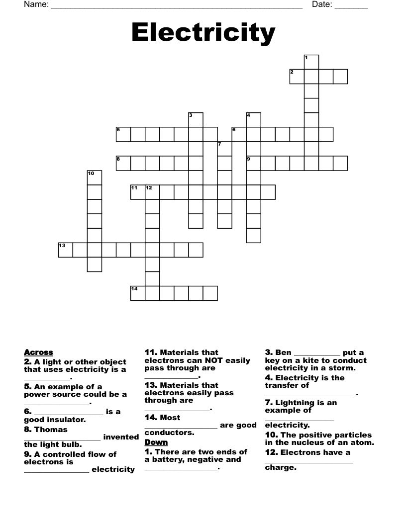 Electricity Crossword