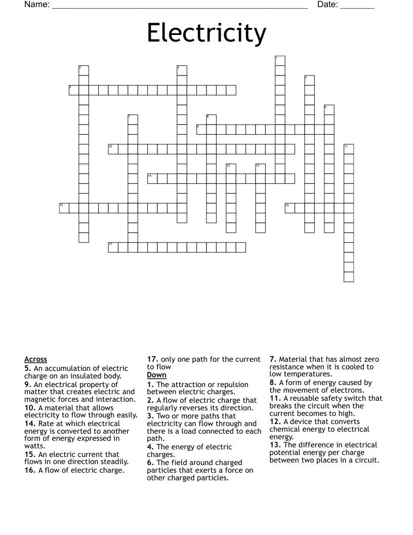 Electricity Crossword