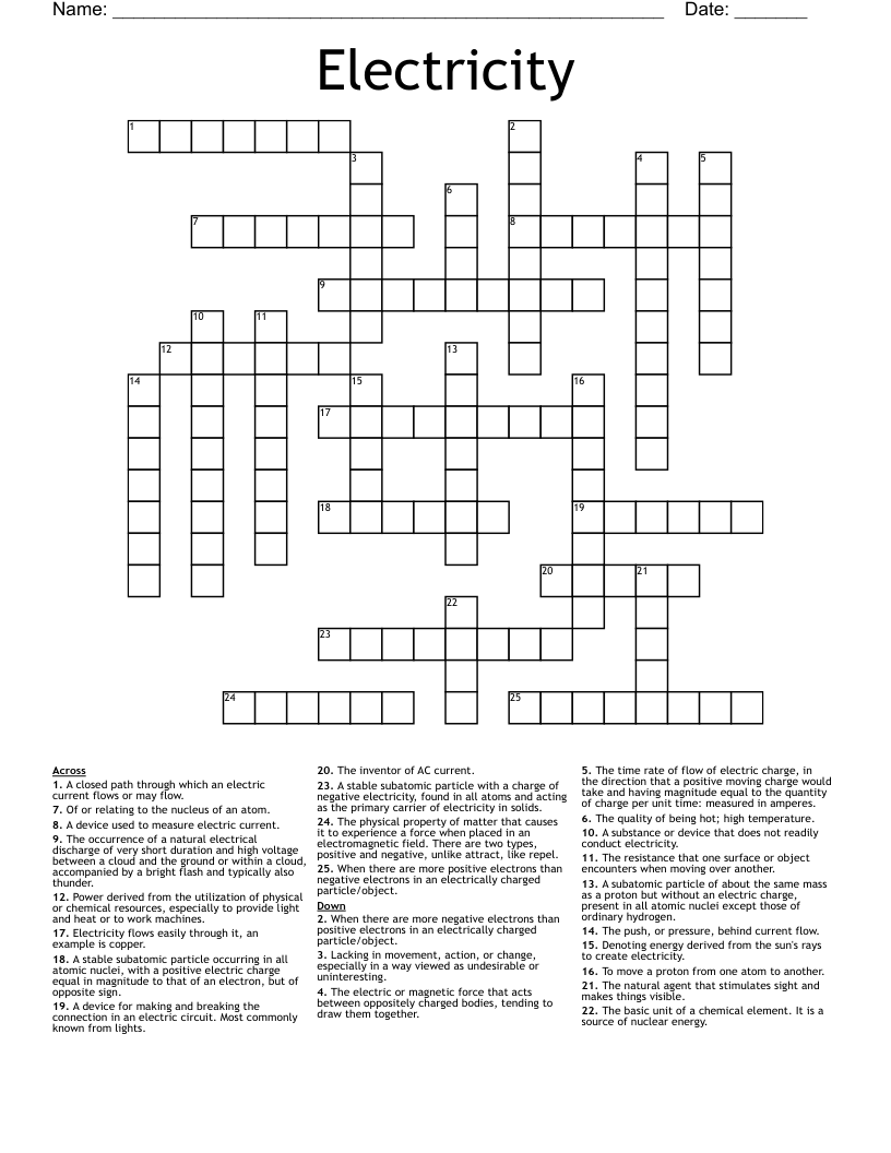 Electricity Crossword