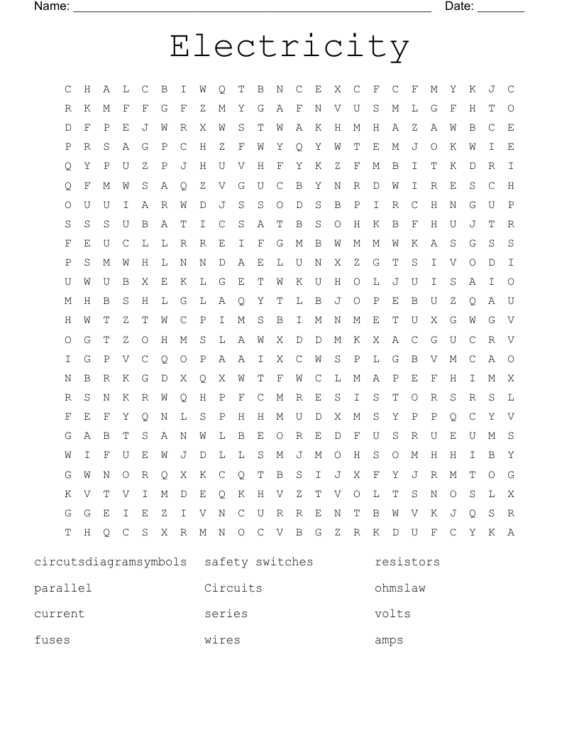 Electricity Word Search