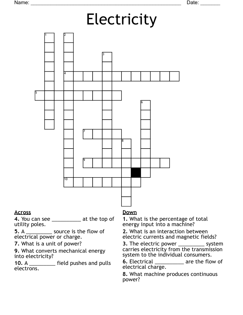Electricity Crossword