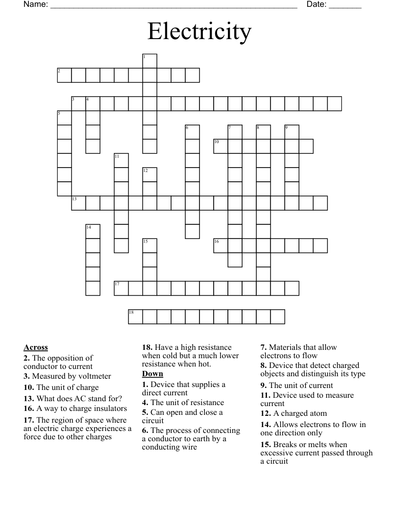 Electricity Crossword