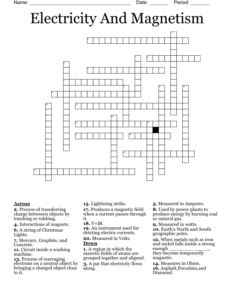 Electricity And Magnetism  Crossword