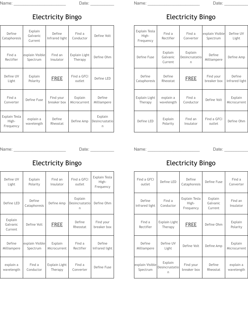 Electricity Bingo