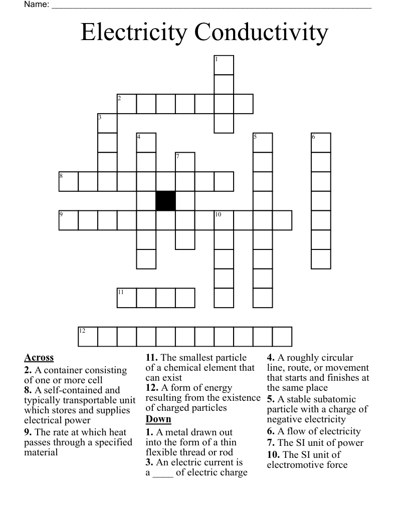 Electricity Conductivity Crossword