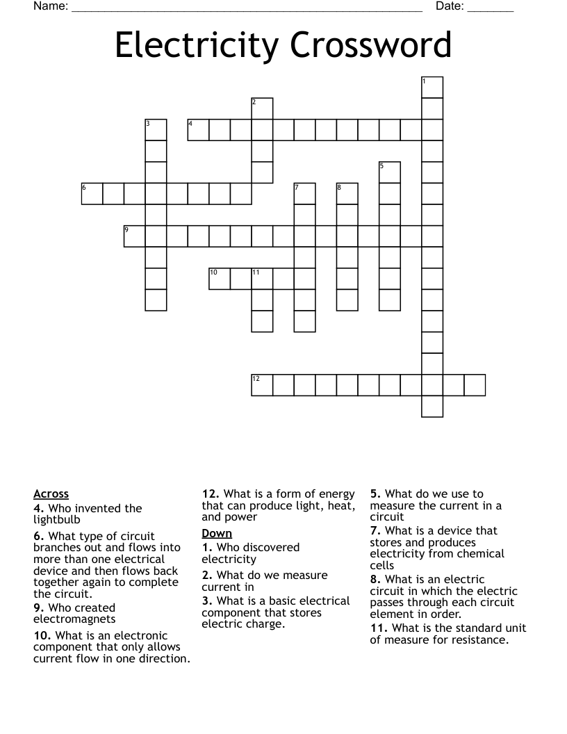 Electricity Crossword