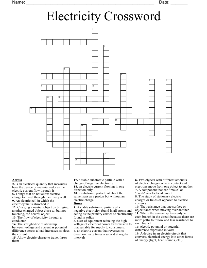 Electricity Crossword