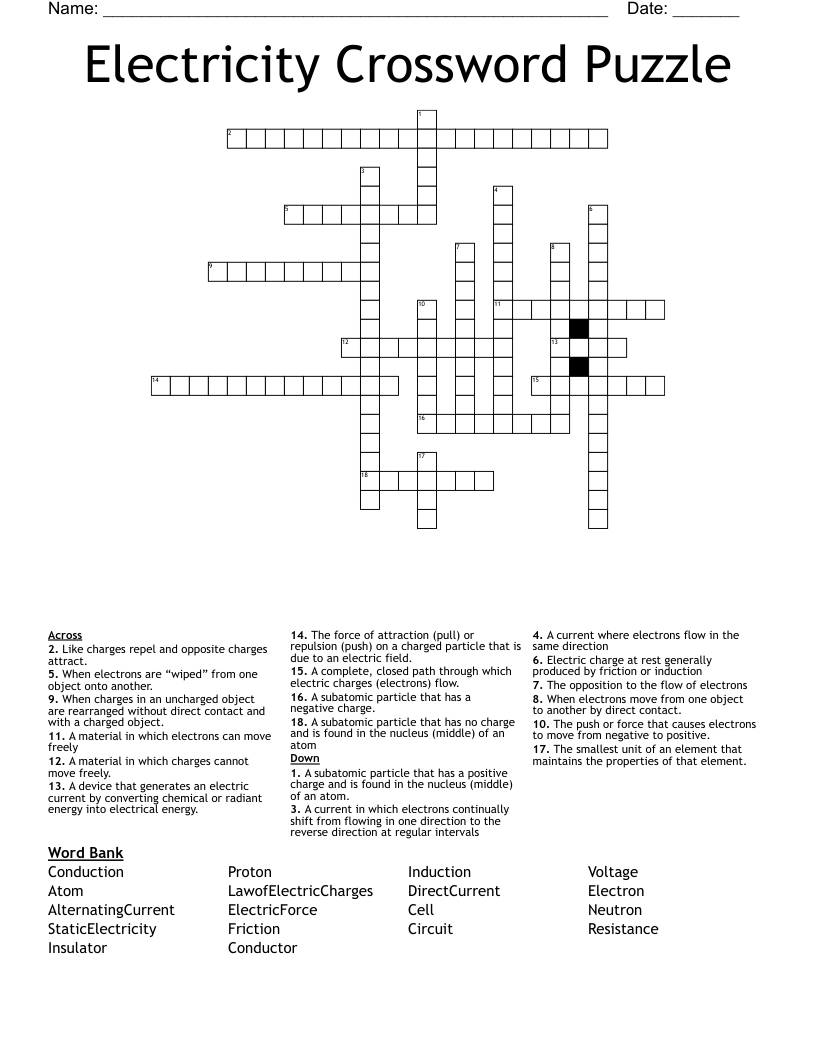 Electricity Crossword Puzzle