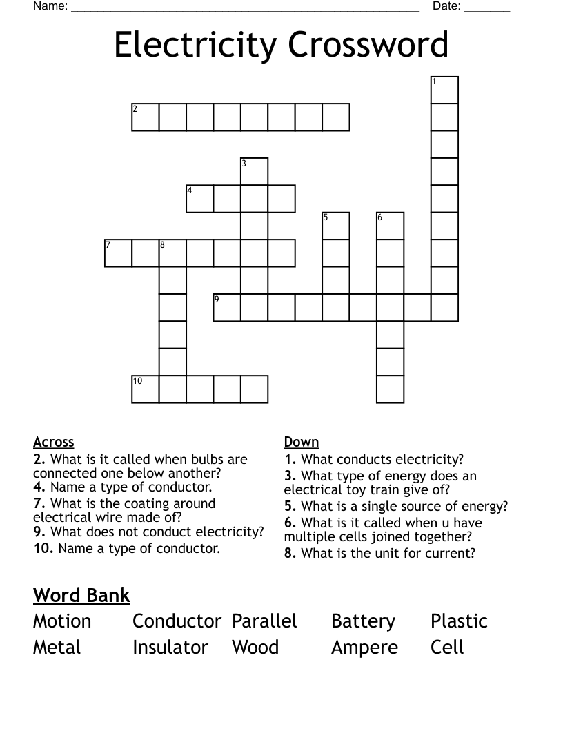 Electricity Crossword 