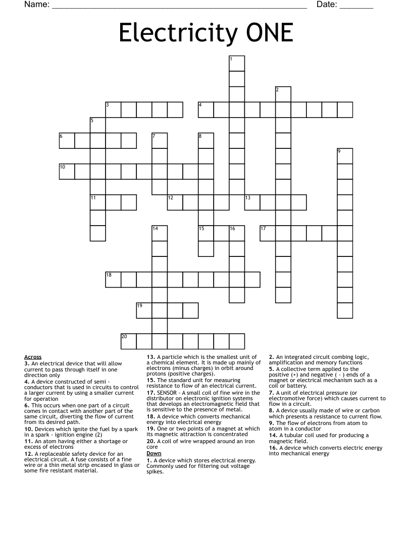 Electricity ONE Crossword