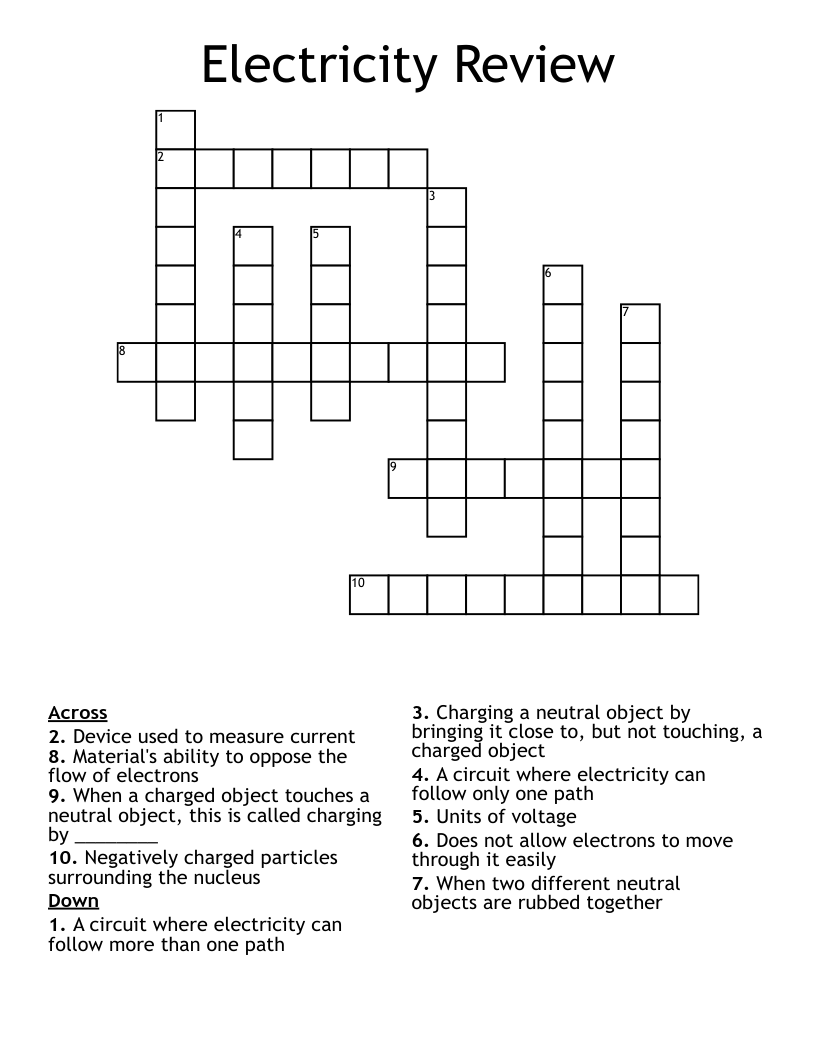 Electricity Review Crossword