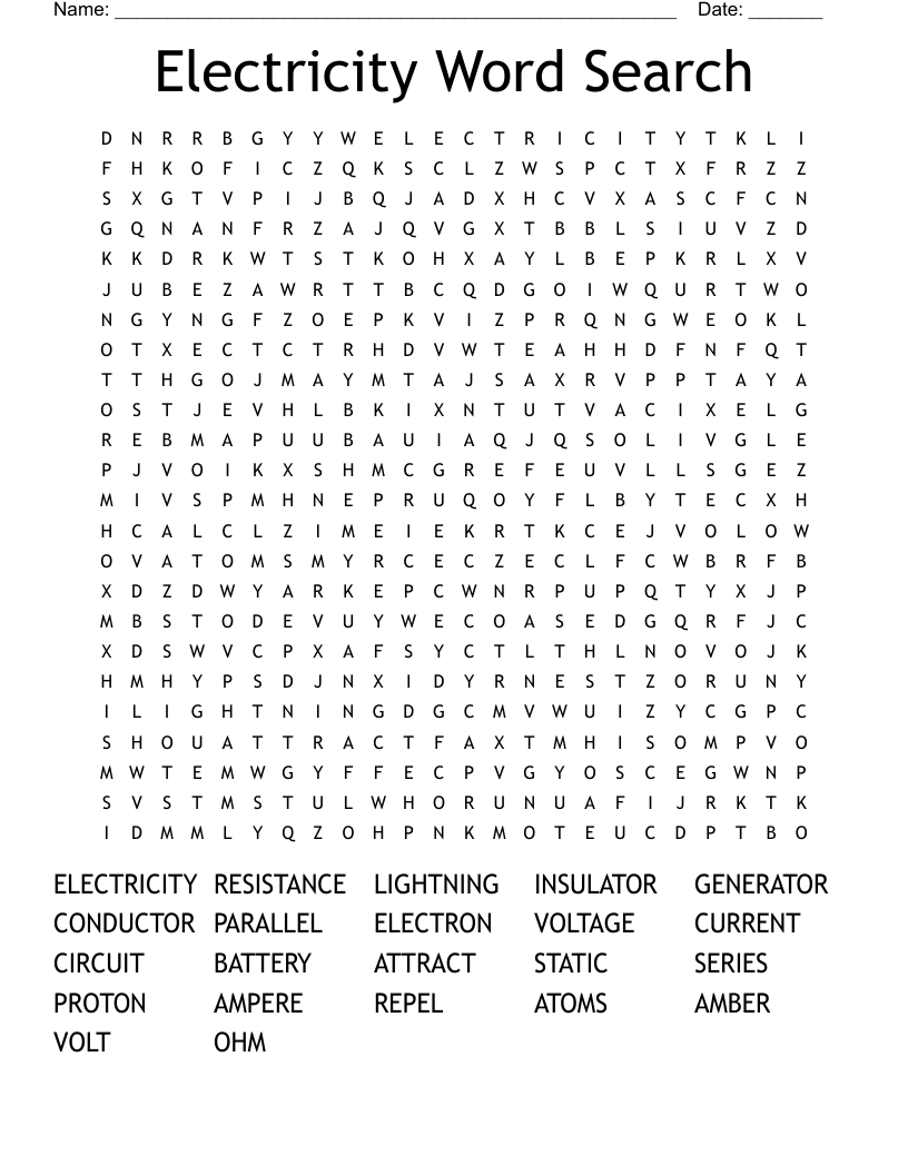 Electricity Word Search