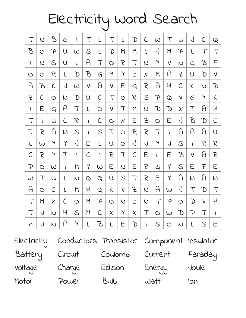 Electricity Word Search