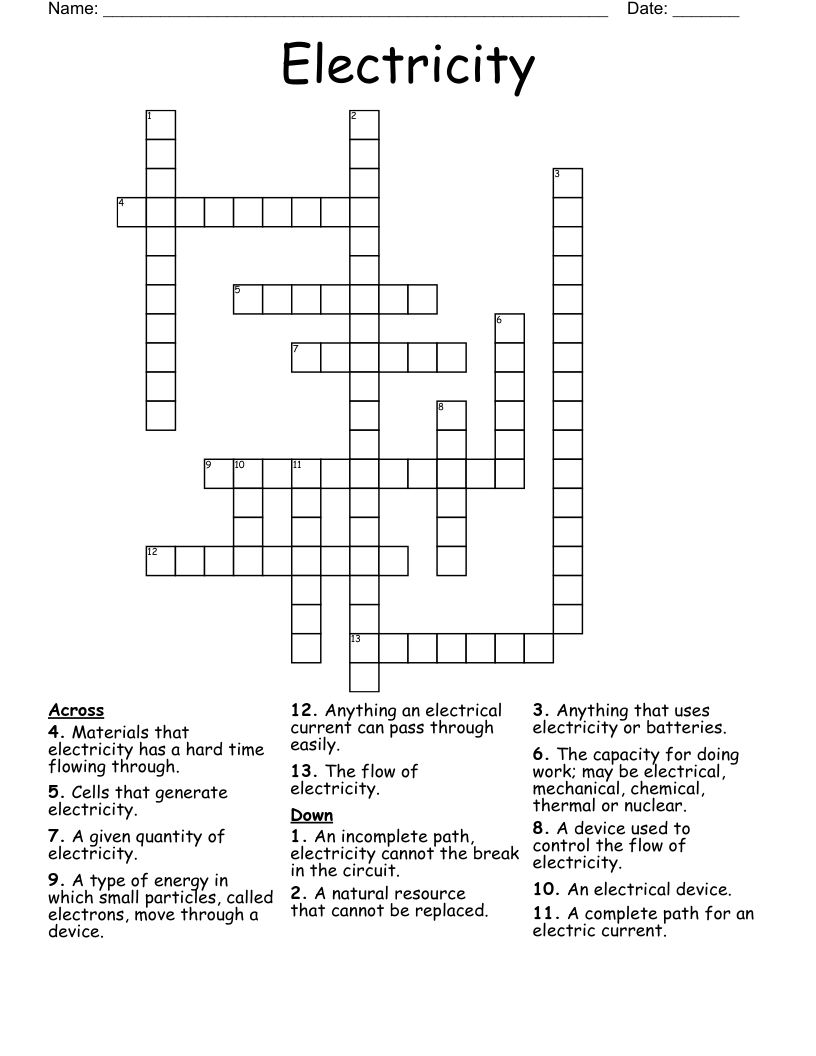 Electricity  Crossword