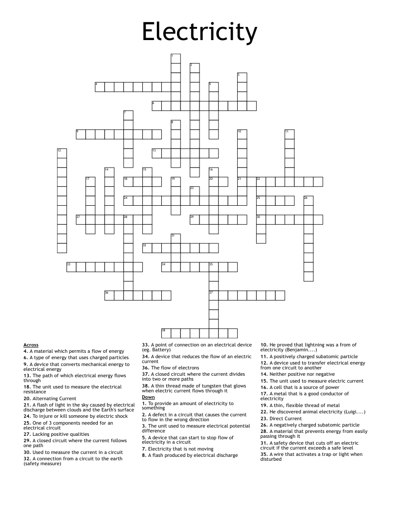 Electricity  Crossword