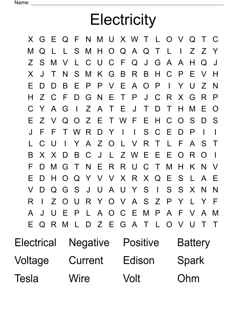 Electricity  Word Search