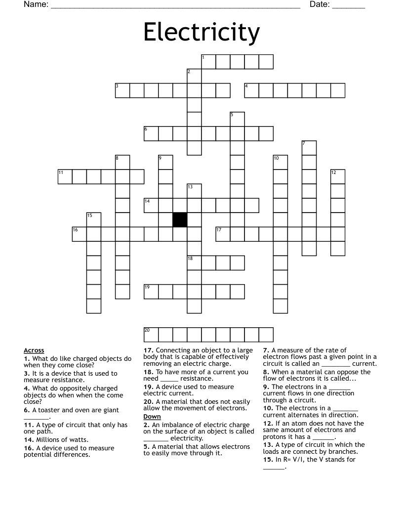 Electricity  Crossword