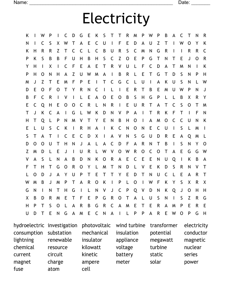 Electricity  Word Search