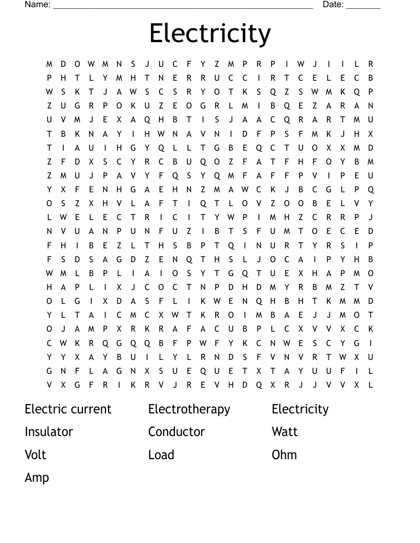 Electricity  Word Search