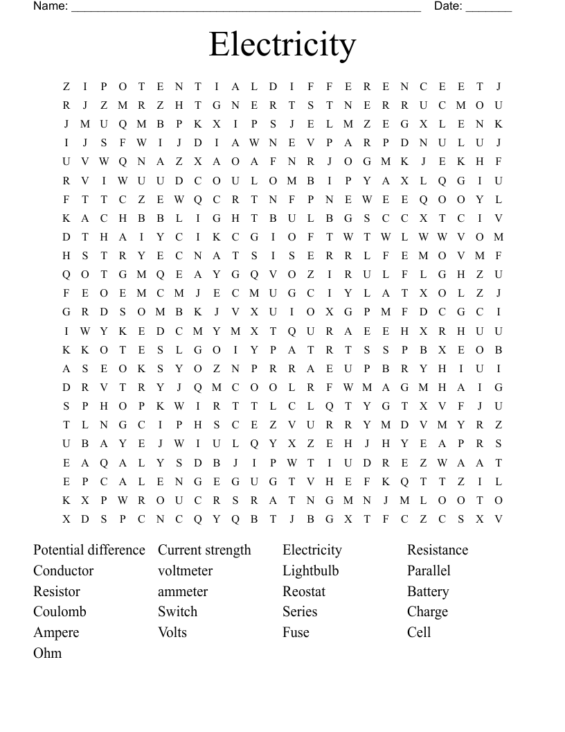 Electricity  Word Search