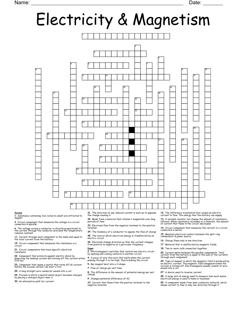Electricity & Magnetism Crossword