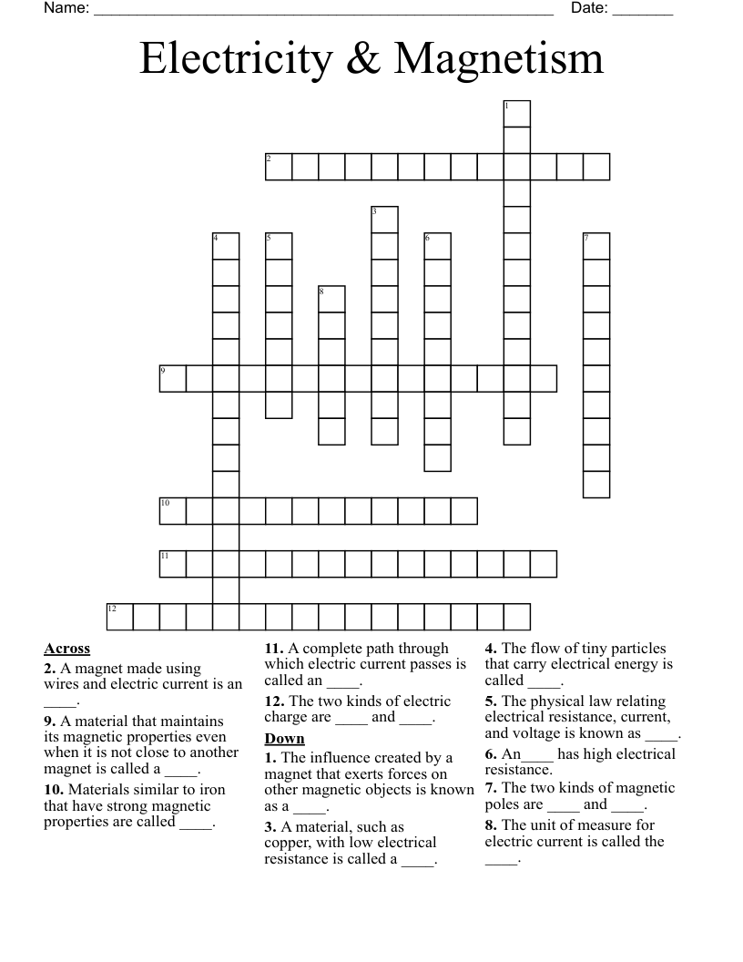 Electricity & Magnetism Crossword
