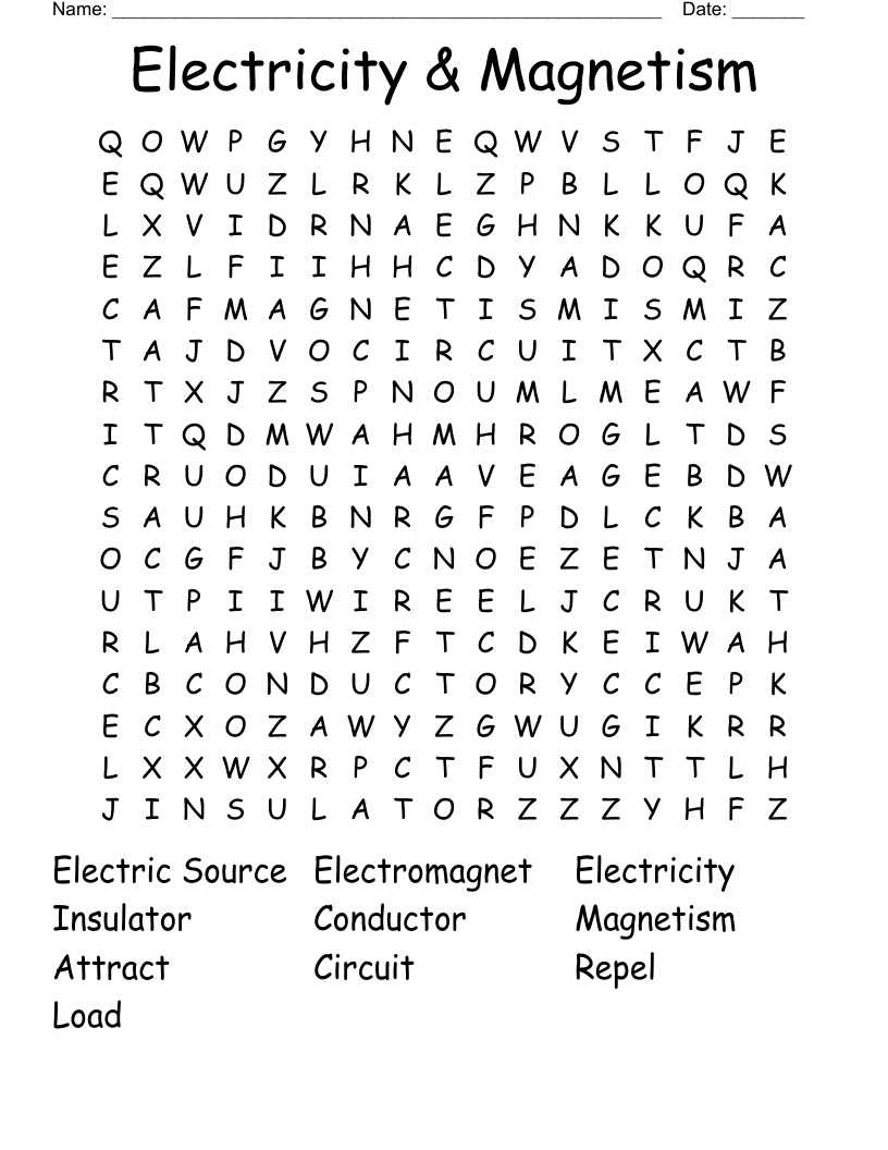 Electricity & Magnetism Word Search