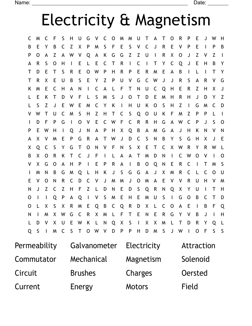 Electricity & Magnetism Word Search