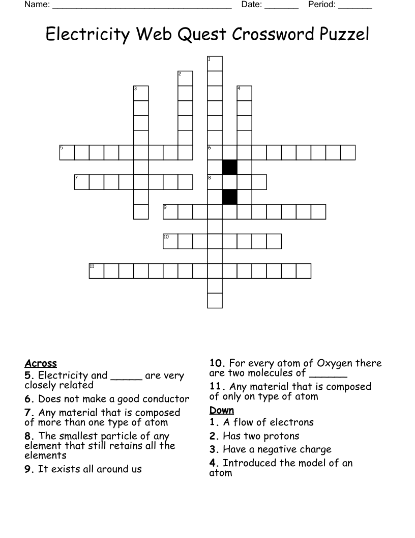 Electricity  Web Quest Crossword Puzzel