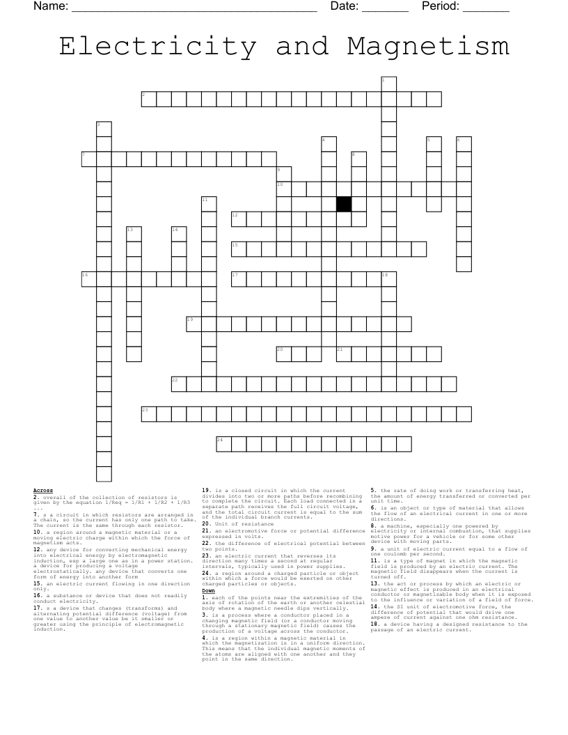 Electricity and Magnetism Crossword
