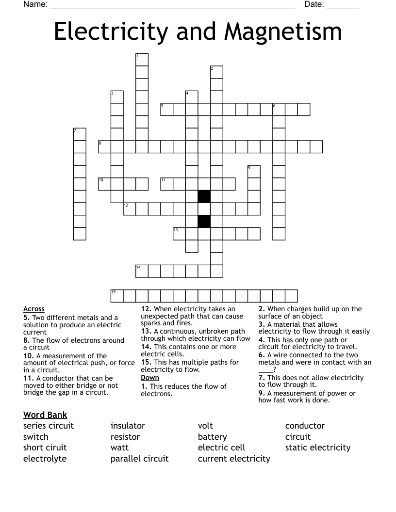 Electricity and Magnetism Crossword