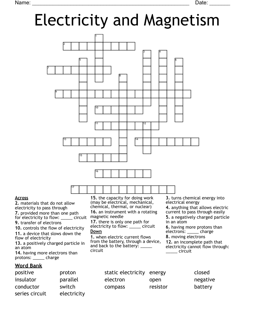 Electricity and Magnetism Crossword