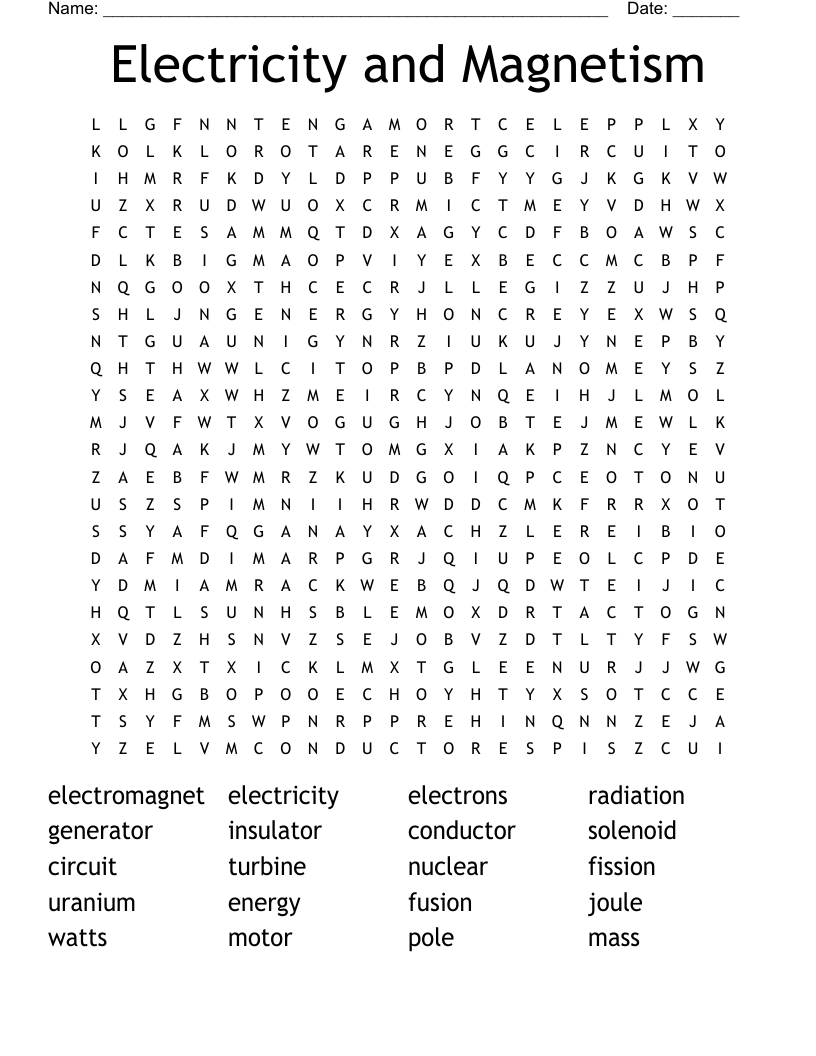 Electricity and Magnetism Word Search