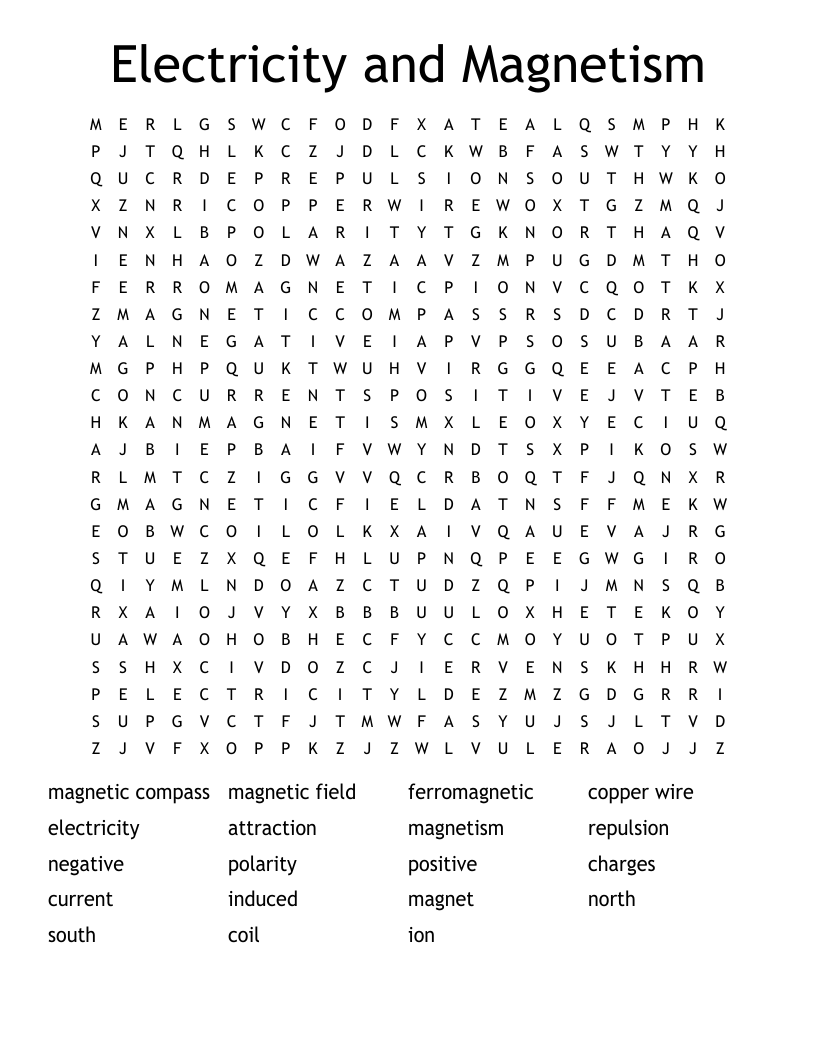 Electricity and Magnetism Word Search
