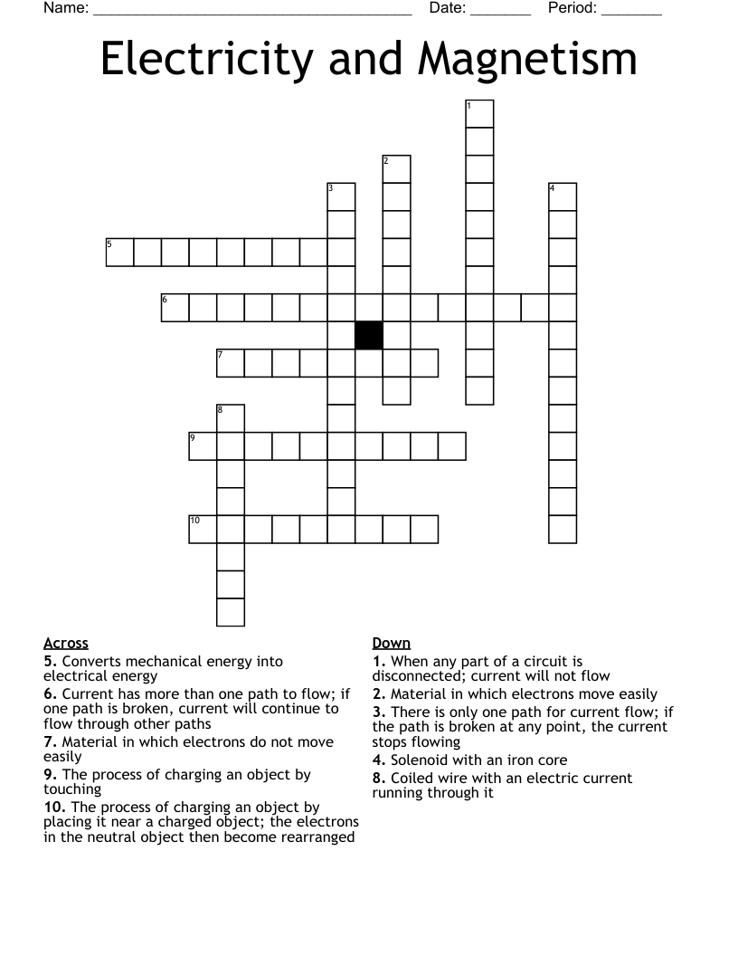 Electricity and Magnetism Crossword