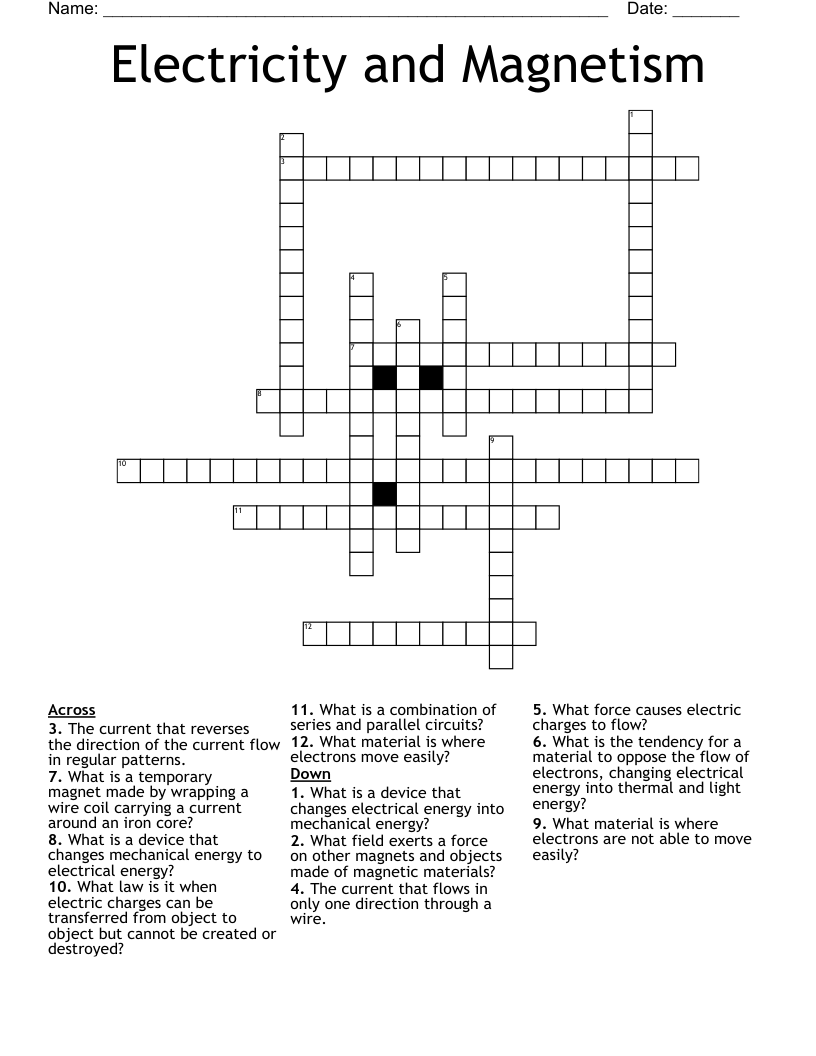 Electricity and Magnetism Crossword
