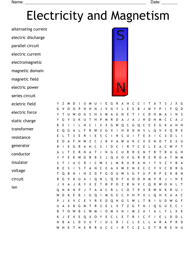 Electricity and Magnetism Word Search