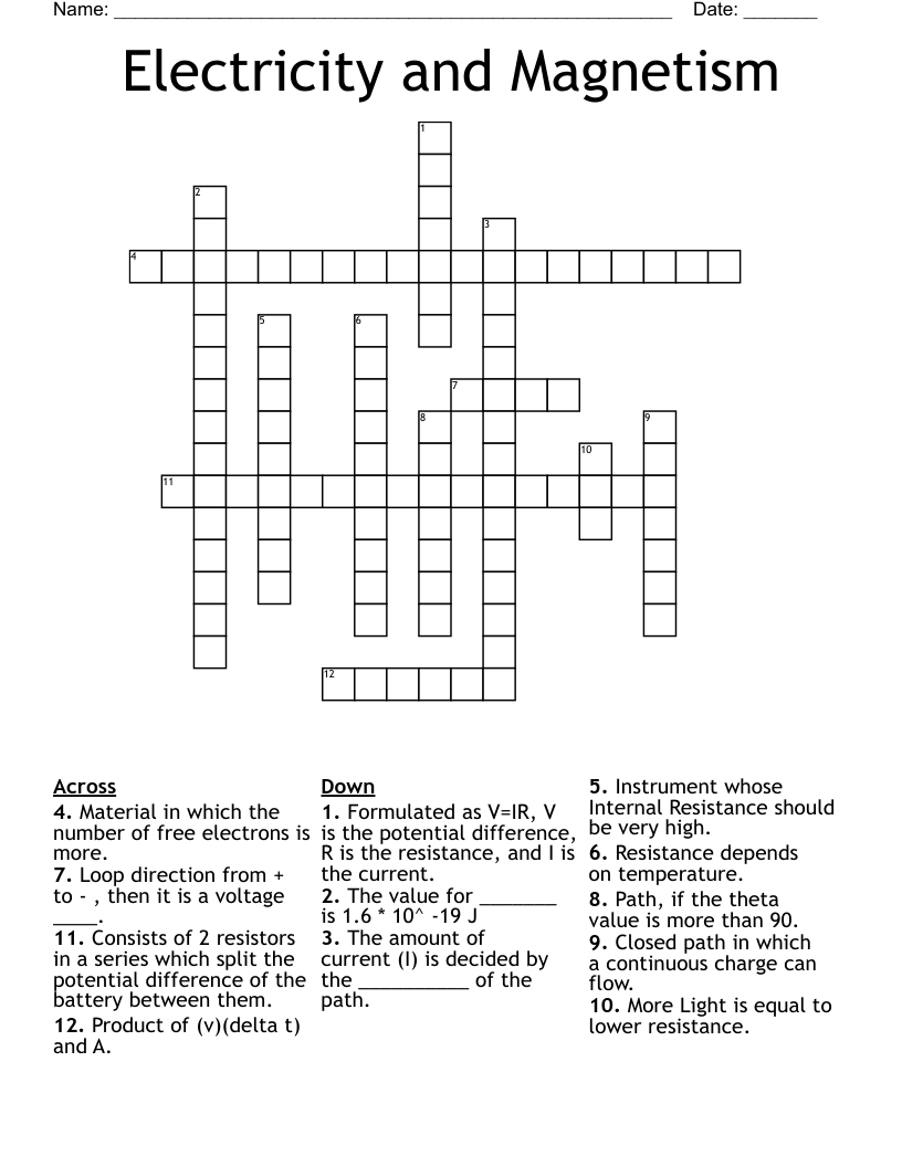 Electricity and Magnetism Crossword