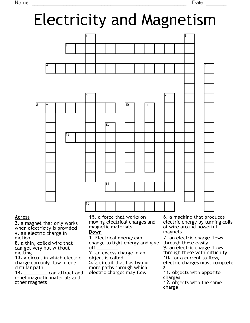 Electricity and Magnetism Crossword