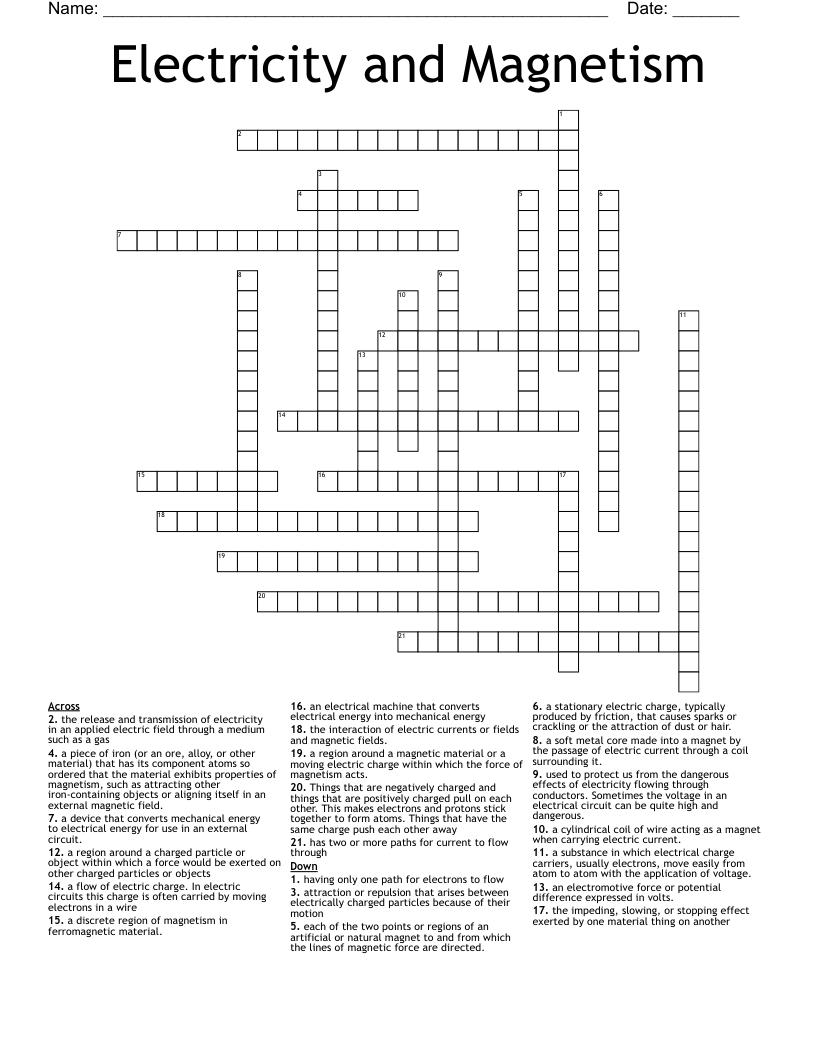 Electricity and Magnetism Crossword