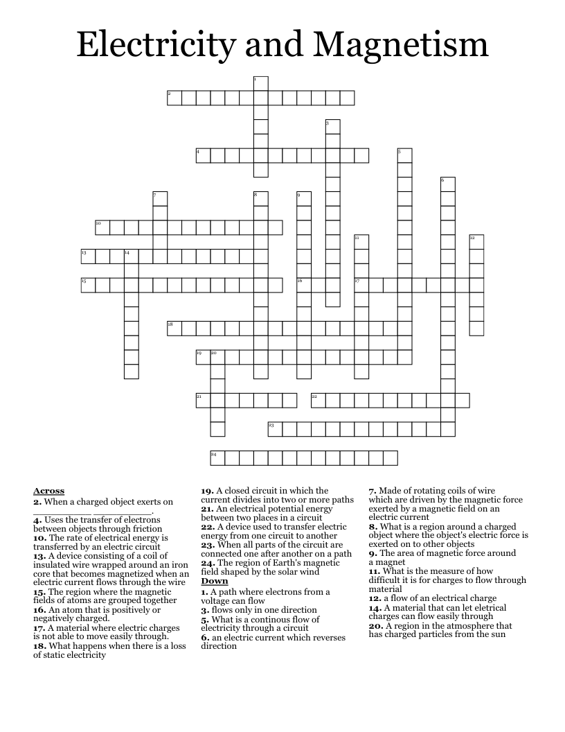 Electricity and Magnetism Crossword