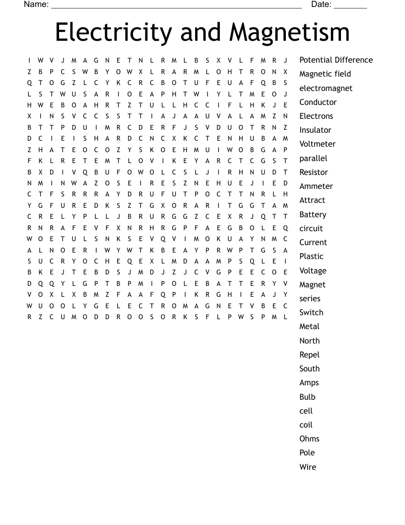 Electricity and Magnetism Word Search
