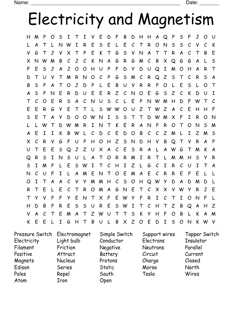 Electricity and Magnetism Word Search