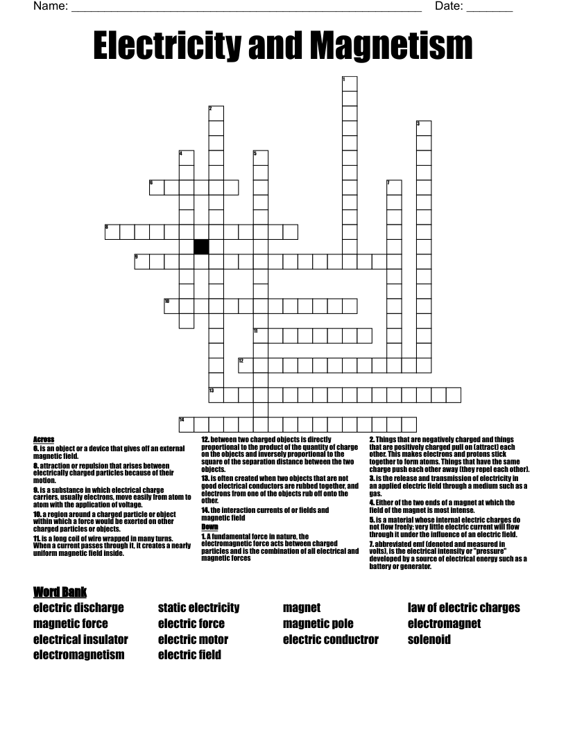 Electricity and Magnetism Crossword