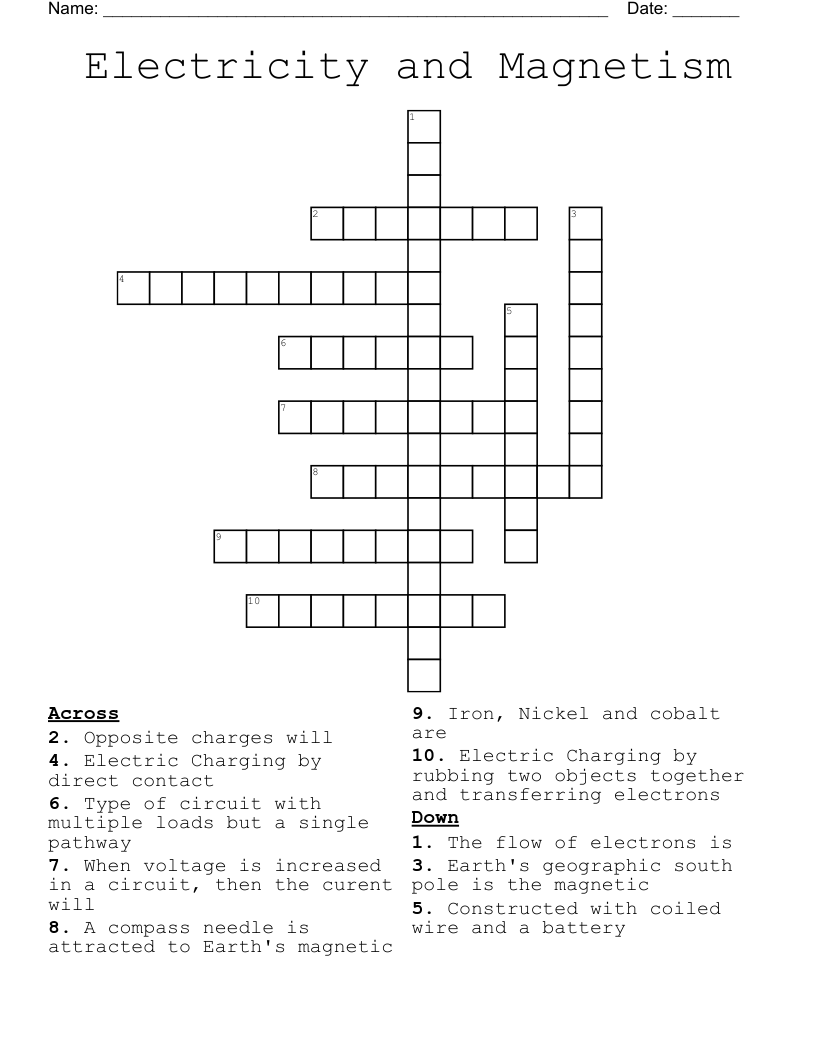 Electricity and Magnetism Crossword