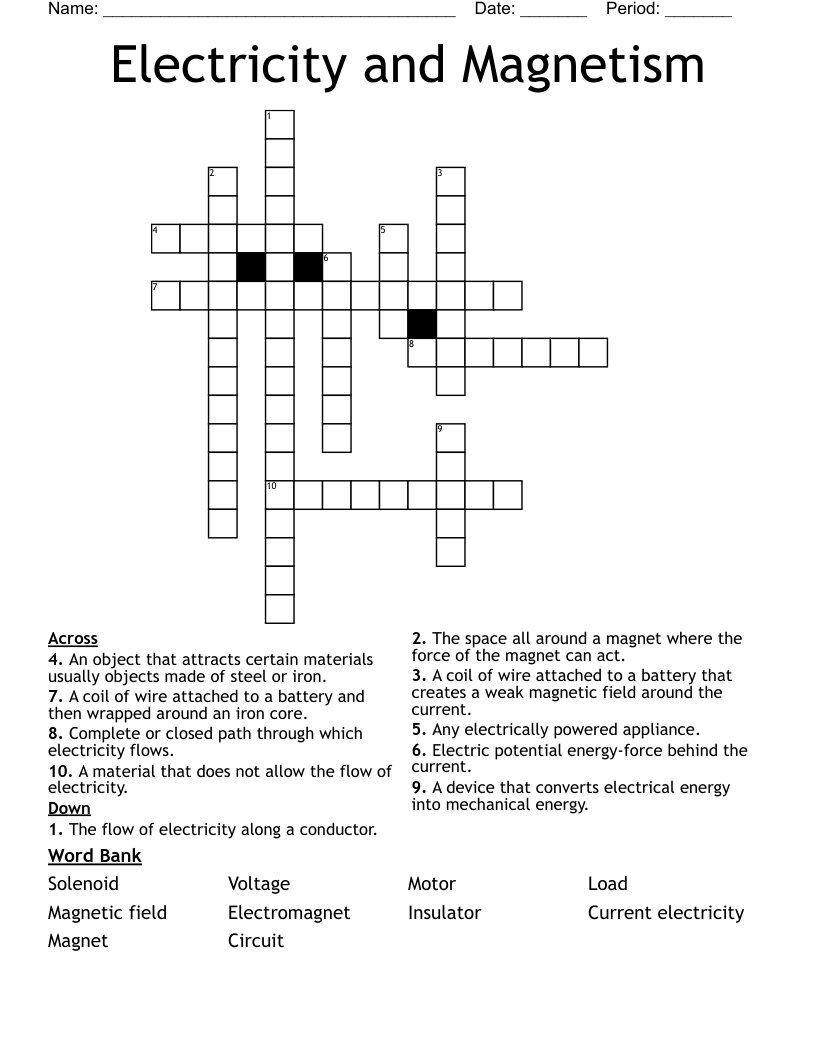 Electricity and Magnetism Crossword